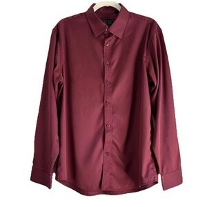 Flex Dress Shirt Mens Size 2XL Maroon Luxury Collection Button-up Long Sleeve